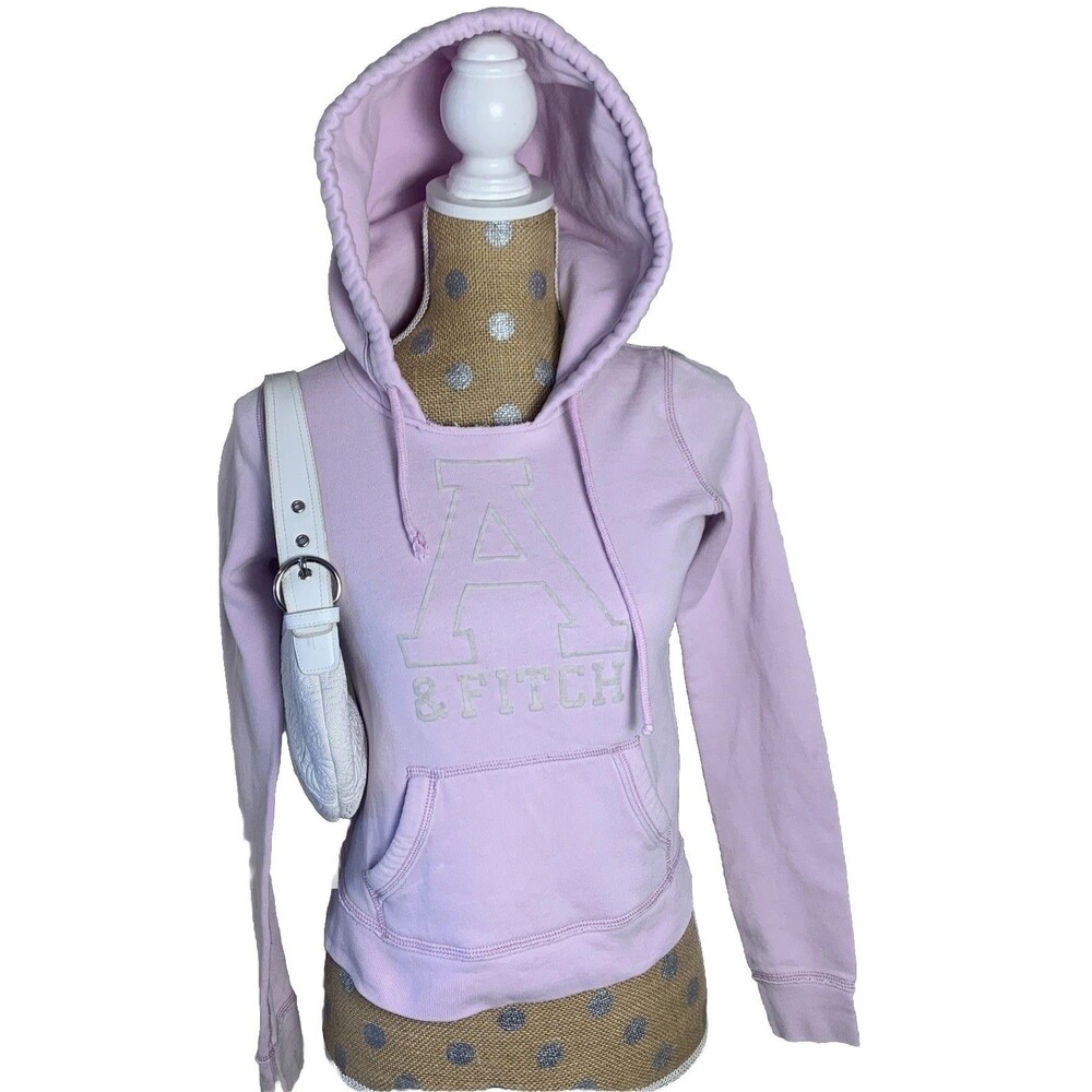Vtg Abercrombie & Fitch Y2K Hoodie Spellout Academia Preppy Baby Pink XS